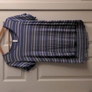 LuLaRoe blue striped short sleeved shirt